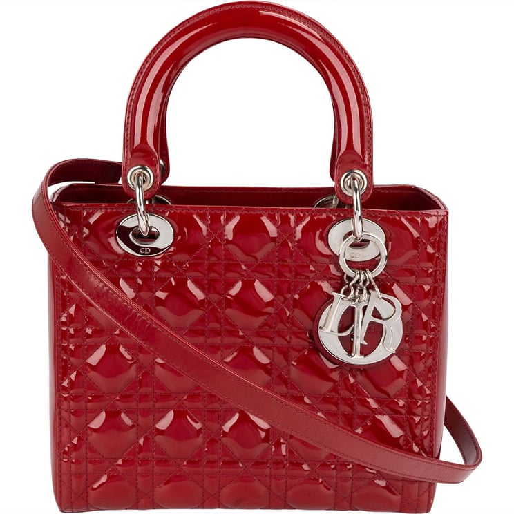Dior Christian Dior Quilted Patent Leather Lady Dior Handbag