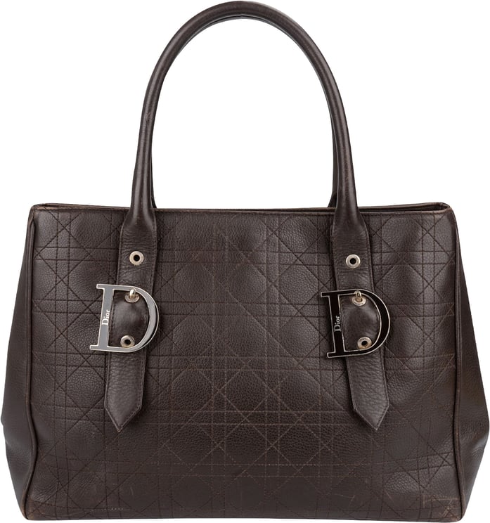 Dior Christian Dior Quilted Cannage Leather D Buckle Shopping Tote Handbag