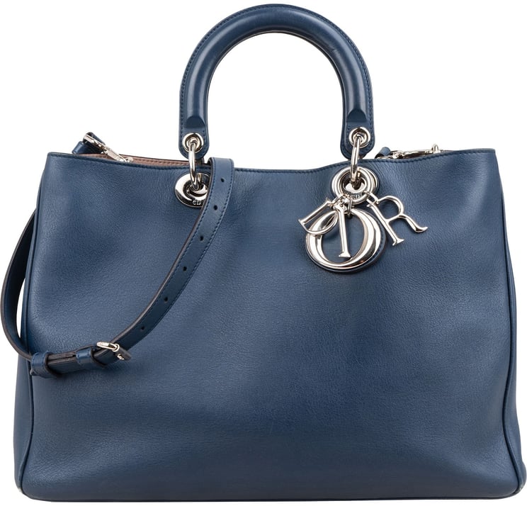 Dior Christian Dior Blue Calfskin Leather Diorissimo Handbag