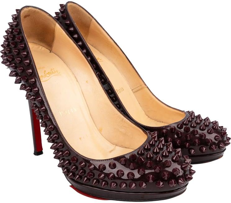 Dior Christian Louboutin Burgundy Patent Leather Alti Spikes Pumps (38)