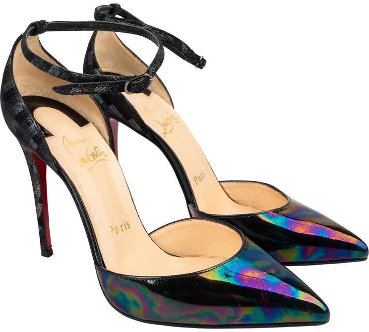 Dior Christian Louboutin Multicolor Iridescent Patent Leather Ankle Strap Pumps (35,5)