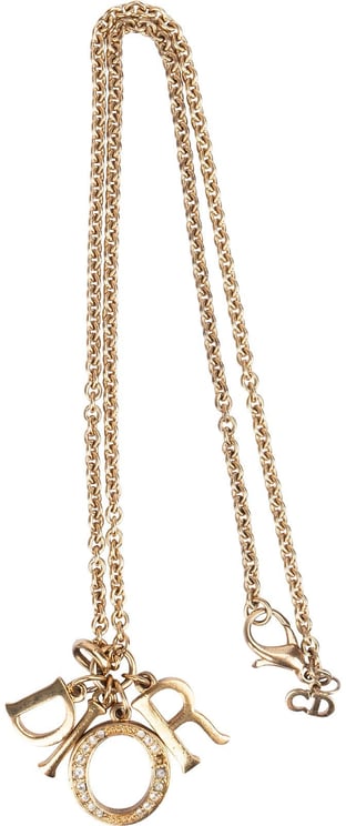 Dior Christian Dior Emblem Letters Crystal Charm Necklace