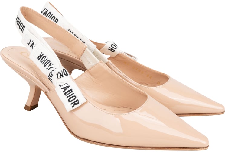 Dior Christian Dior Nude Patent Leather Slingback Heels (34)