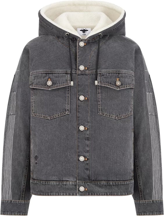 Dior Washed Black Denim Hooded Vertical Stitch Jacket