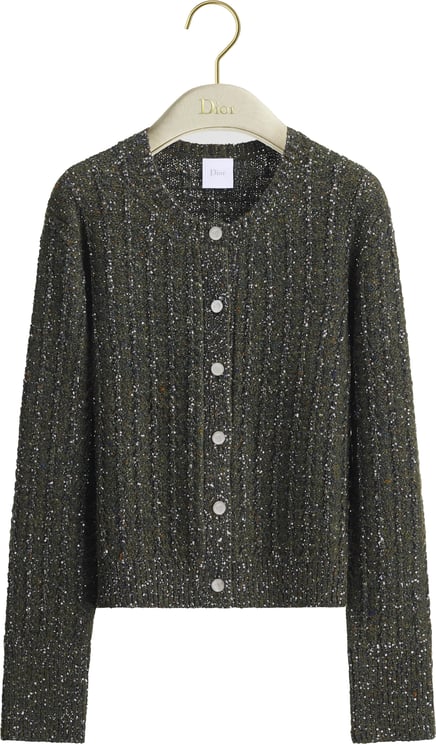 Dior Cropped Knit Cardigan With Textured Ribbing And Pearlescent Buttons