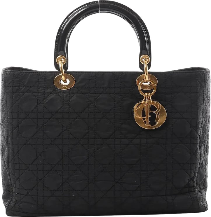 Dior Dior Lady Dior Large Cannage Nylon x Patent Leather 2Way Handbag in Black