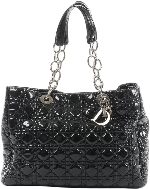 Dior Dior Soft Lady Dior Patent Leather Cannage Large Shoulder Bag in Black