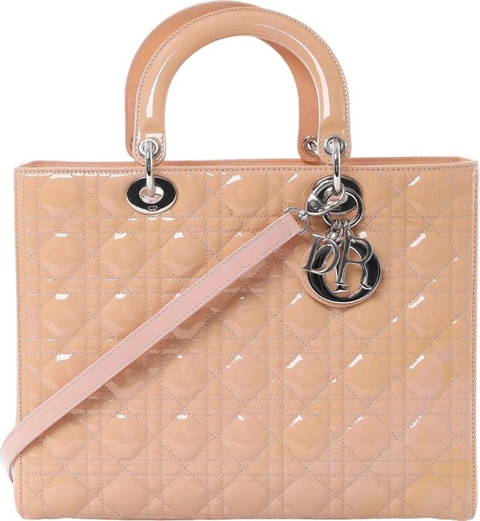 Dior Dior Lady Dior Large Cannage Patnet Leather 2Way Handbag in Beige