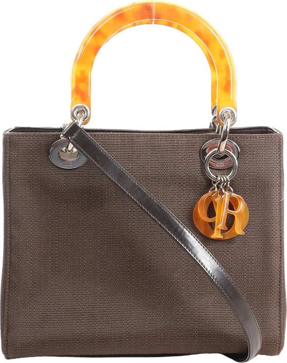 Dior Dior Lady Dior Cannage Nylon x Leather 2Way Handbag in Brown
