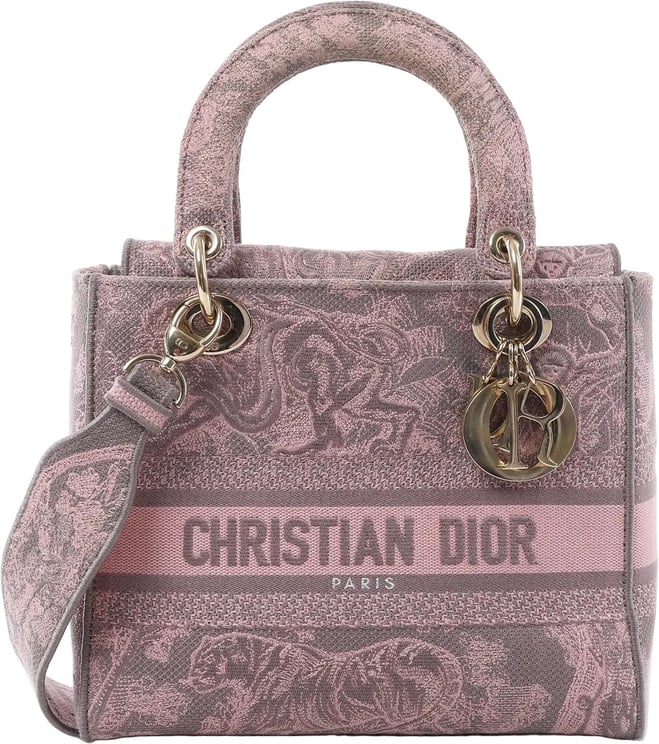 Dior Dior Lady D-Lite Medium Toile Doo JUY Embroidery Canvas 2Way Handbag in Pink