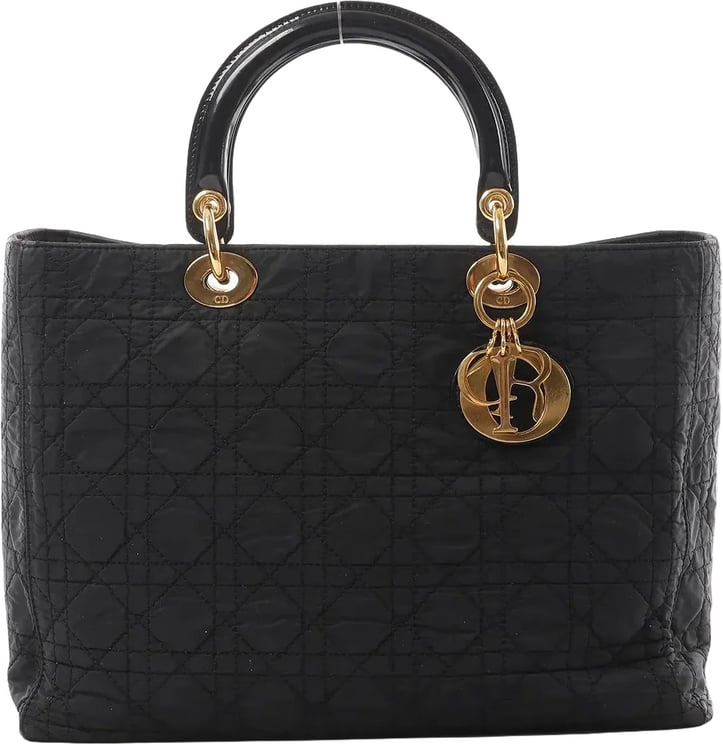 Dior Dior Lady Dior Large Cannage Nylon x Patent Leather 2Way Handbag in Black