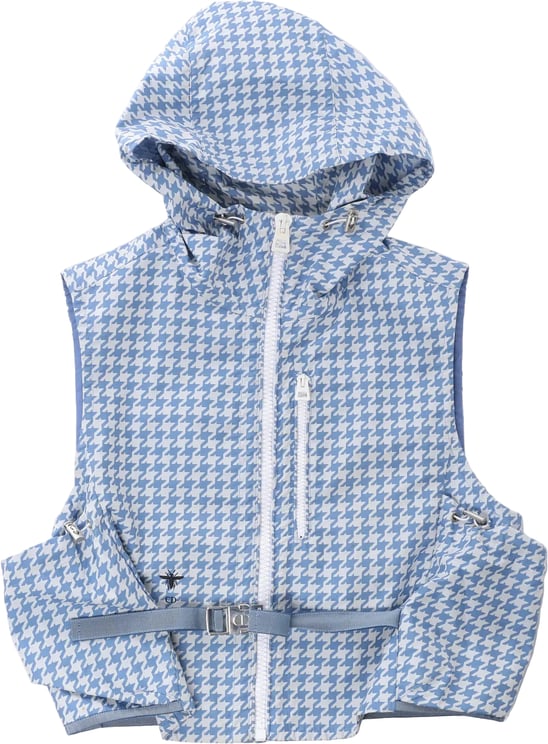 Dior Chrisitan Dior Houndstooth Synthetic Hooded Vest in Blue, Size S