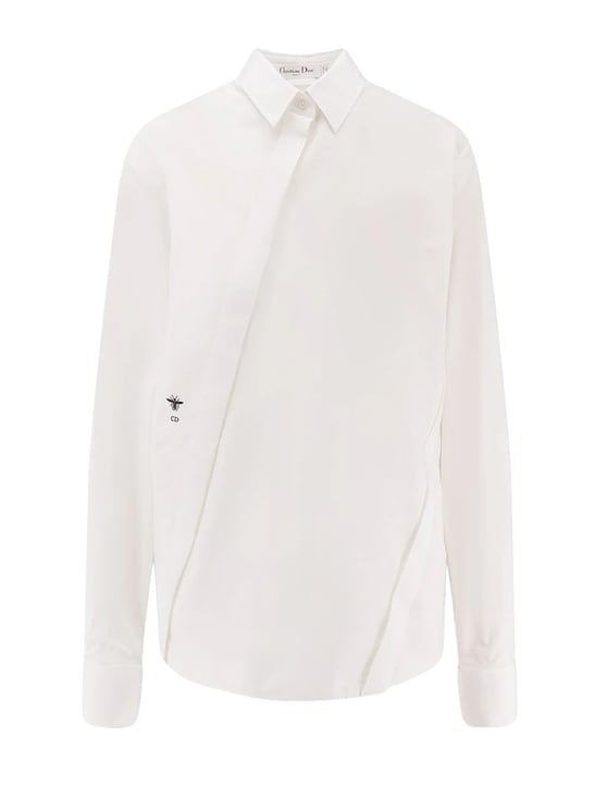 Dior White Asymmetrical Closure Cotton Shirt