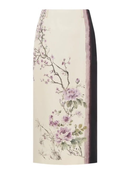Dior Cream Floral Silk Midi Skirt