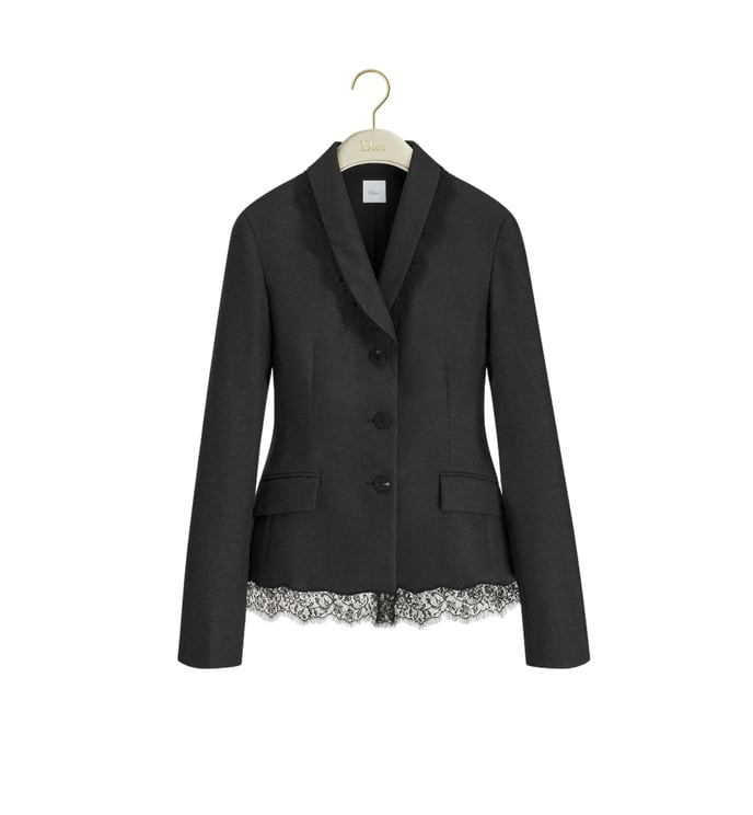 Dior Tailored Fitted Jacket With Lace Trim And Flap Pockets