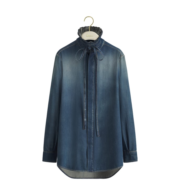Dior Blue High Ruffle Collar Denim Shirt