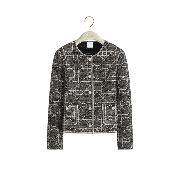 Dior Black/White Textured Grid Knitwear Jacket