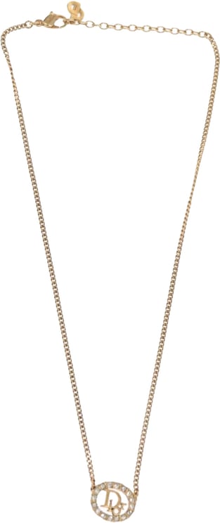 Dior Christian Dior Vintage Logo Round Pendant Necklace Metal and Crystals
