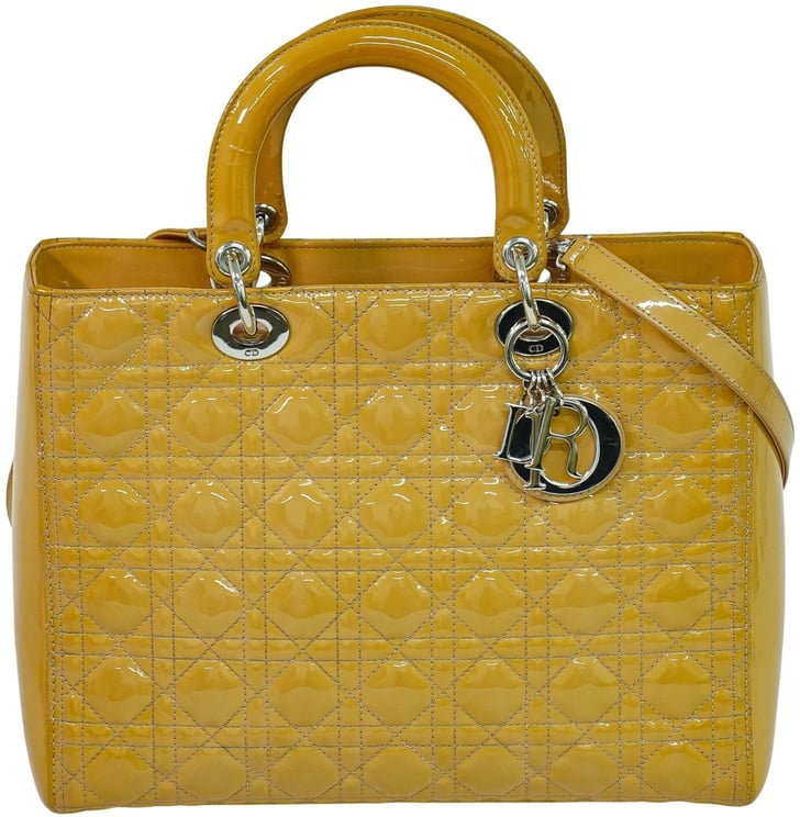 Dior Christian Dior Vintage Lady Dior Bag Cannage Quilt Patent Medium