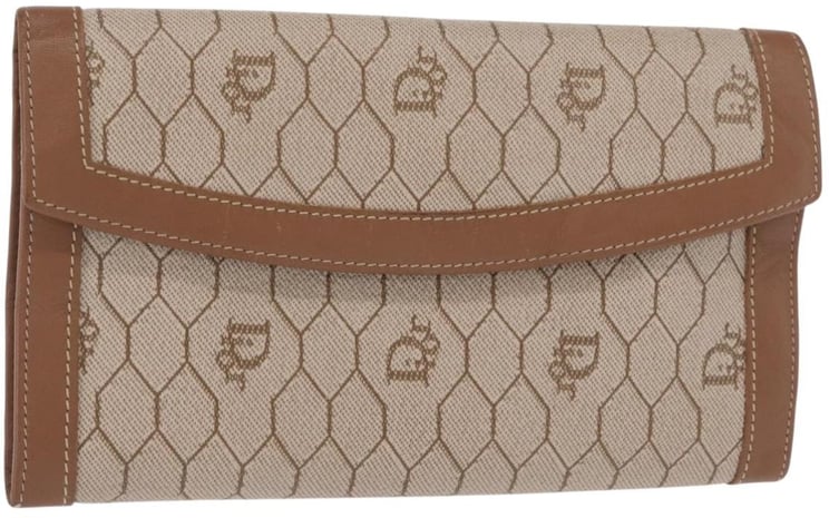 Dior Christian Dior Vintage Honeycomb Flap Wallet Coated Canvas Long