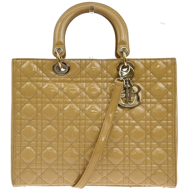 Dior Christian Dior Lady Dior Bag Cannage Quilt Patent Medium