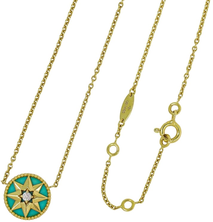 Dior Christian Dior Rose des Vents Necklace 18K Yellow Gold with Diamond and Malachite 12mm