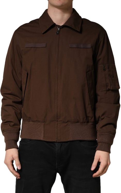 Dolce & Gabbana Dolce & Gabbana Brown Cotton Stretch Full Zip Bomber Jacket