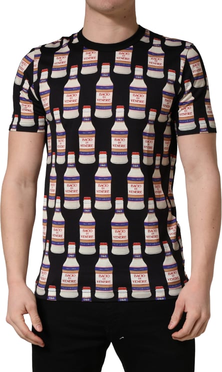 Dolce & Gabbana Dolce & Gabbana Black Bottle Print Cotton Crew Neck  T-shirt