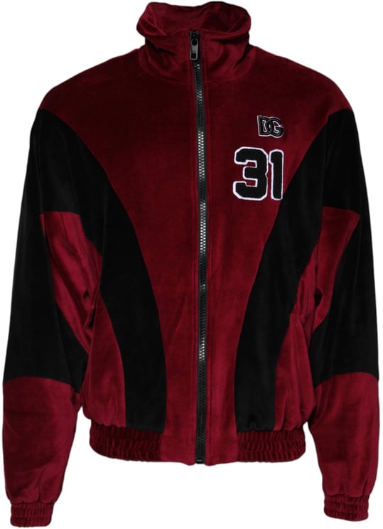 Dolce & Gabbana Dolce & Gabbana Red Black Cotton Logo FullZip Bomber Jacket