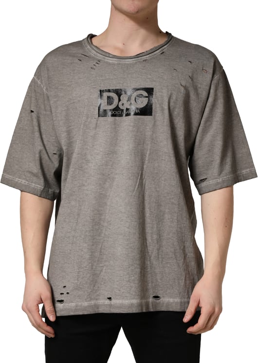 Dolce & Gabbana Dolce & Gabbana Gray DG Logo Print Cotton Round Neck T-shirt