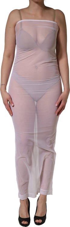 Dolce & Gabbana Dolce & Gabbana White Sheer Nylon Stretch Sheath Maxi Dress