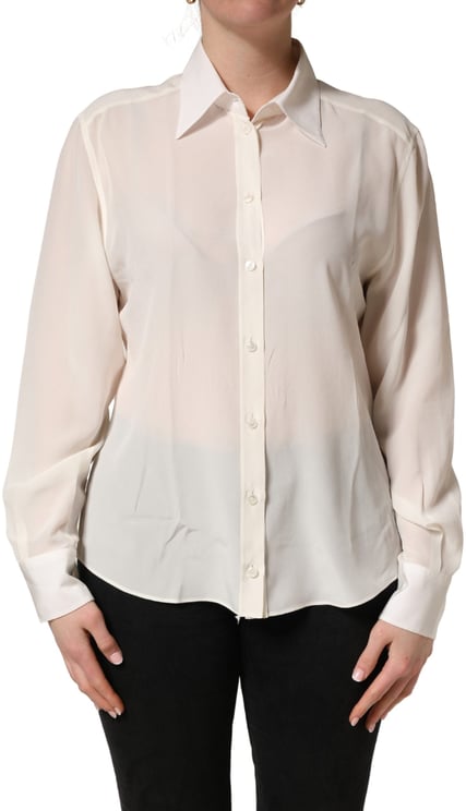 Dolce & Gabbana Dolce & Gabbana Off White Collared Long Sleeves Blouse Top