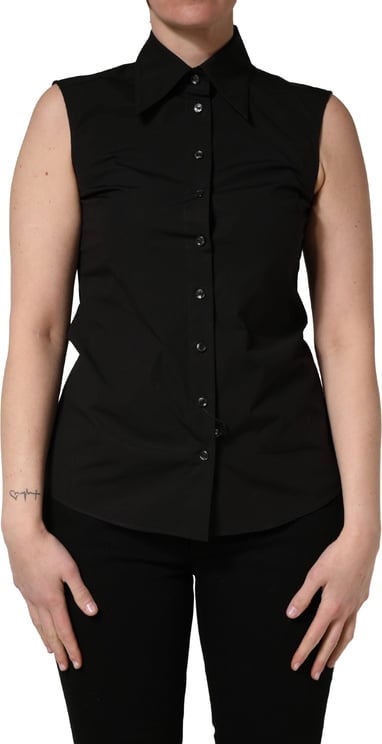 Dolce & Gabbana Dolce & Gabbana Black Cotton Sleeveless Collared Blouse Top
