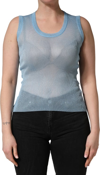 Dolce & Gabbana Dolce & Gabbana Blue Semi Sheer Ribbed Sleeveless Tank Top