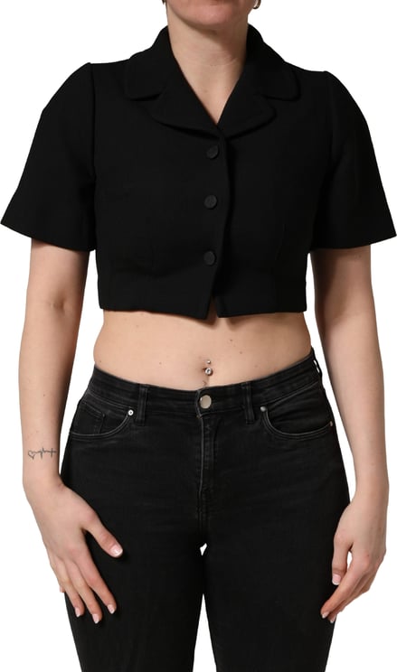 Dolce & Gabbana Dolce & Gabbana Black Collared Short Sleeves Cropped Blouse Top