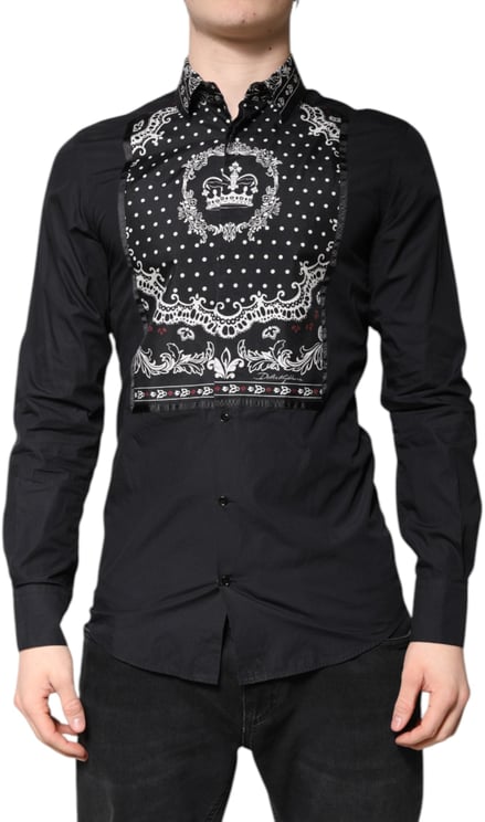 Dolce & Gabbana Dolce & Gabbana Black White Bandana GOLD Formal Dress Shirt