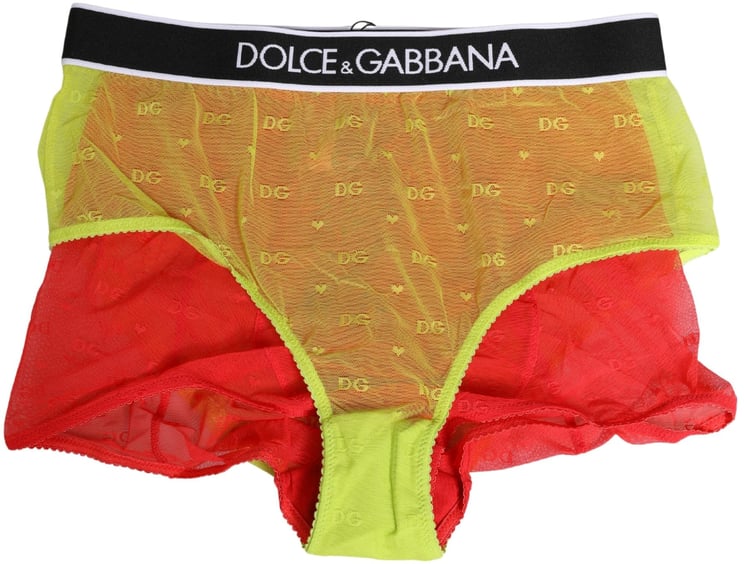Dolce & Gabbana Dolce & Gabbana Red Yellow Tulle Mid Waist Panty Girdle Underwear