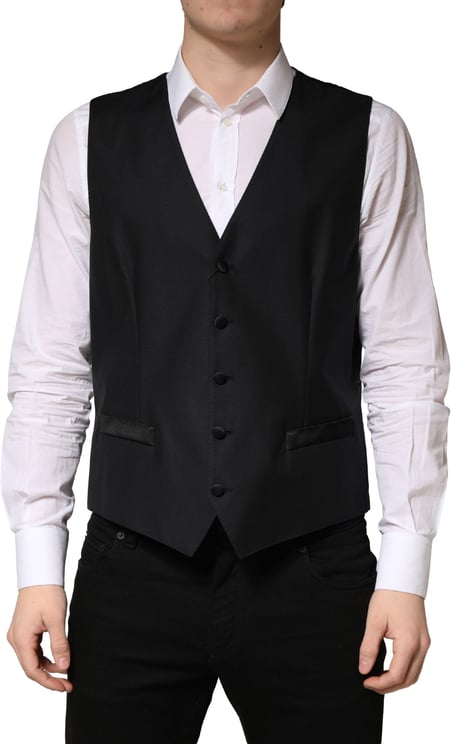 Dolce & Gabbana Dolce & Gabbana Black Wool Single Breasted Men Waistcoat Vest