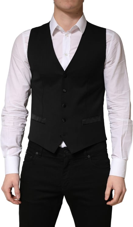 Dolce & Gabbana Dolce & Gabbana Black Wool Single Breasted Men Waistcoat Vest