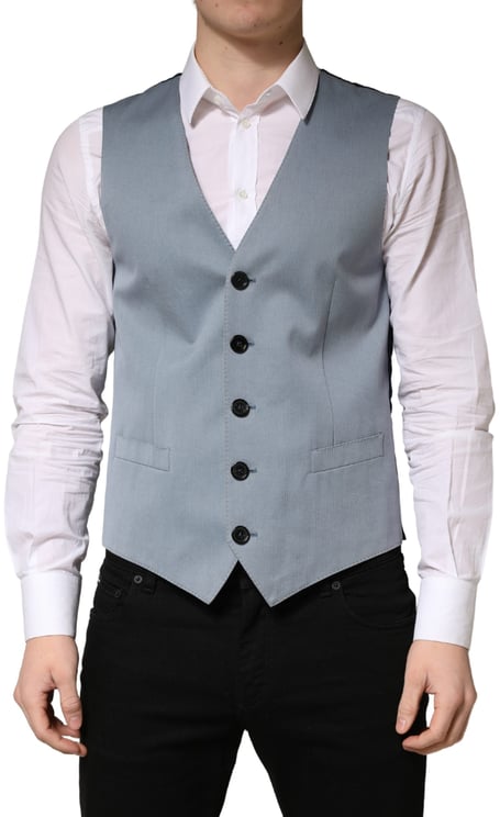 Dolce & Gabbana Dolce & Gabbana Gray Wool Single Breasted Men Waistcoat Vest