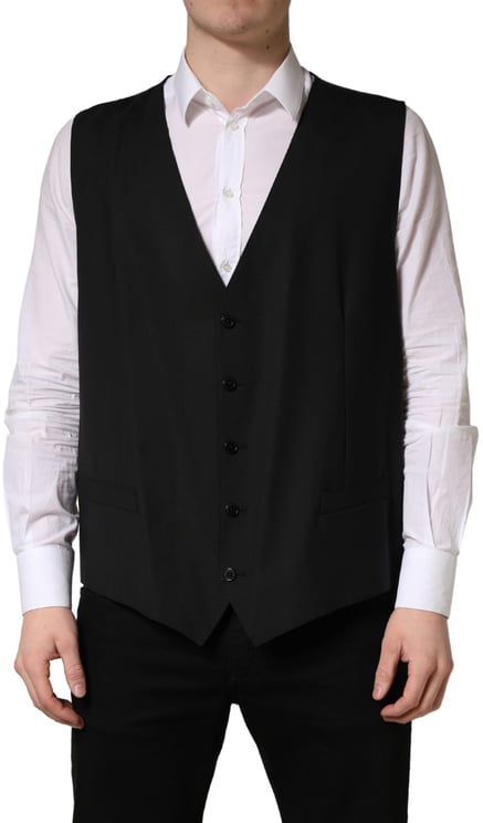 Dolce & Gabbana Dolce & Gabbana Black Wool Single Breasted Waistcoat Vest