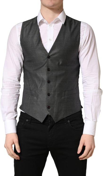 Dolce & Gabbana Dolce & Gabbana Dark Gray Wool Dress Formal Waistcoat Vest