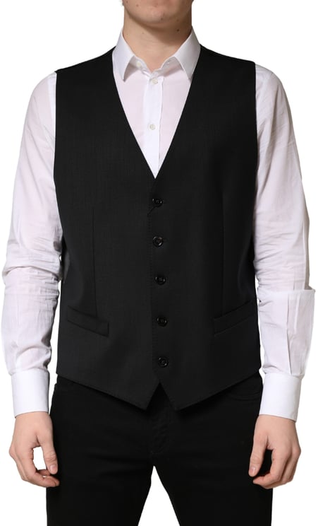 Dolce & Gabbana Dolce & Gabbana Black Wool Single Breasted Men Waistcoat Vest