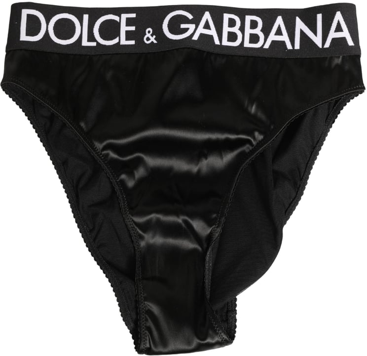 Dolce & Gabbana Dolce & Gabbana Black Satin High-Waist Brief Logo Women Underwear