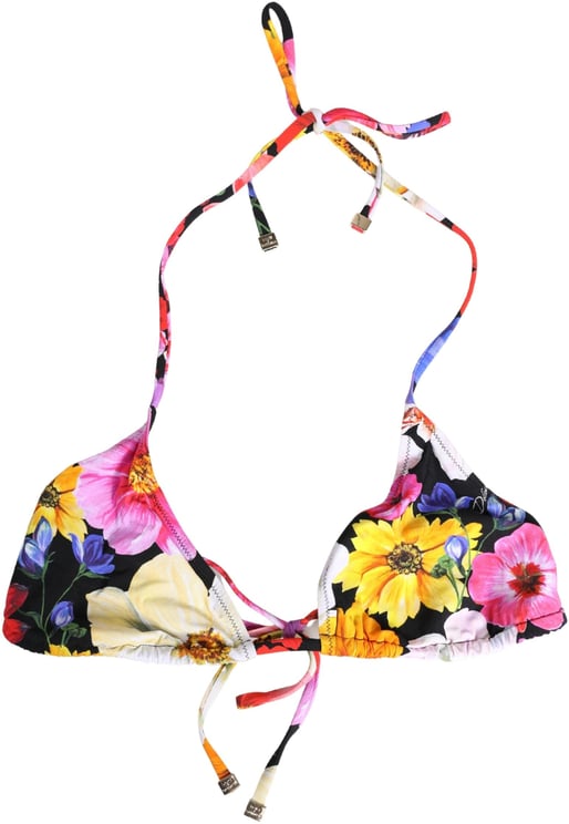 Dolce & Gabbana Dolce & Gabbana Black Floral Print Nylon Halter Bikini Top Swimwear