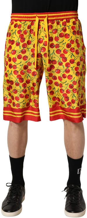 Dolce & Gabbana Dolce & Gabbana Yellow Red Cherry Print Silk Bermuda Shorts
