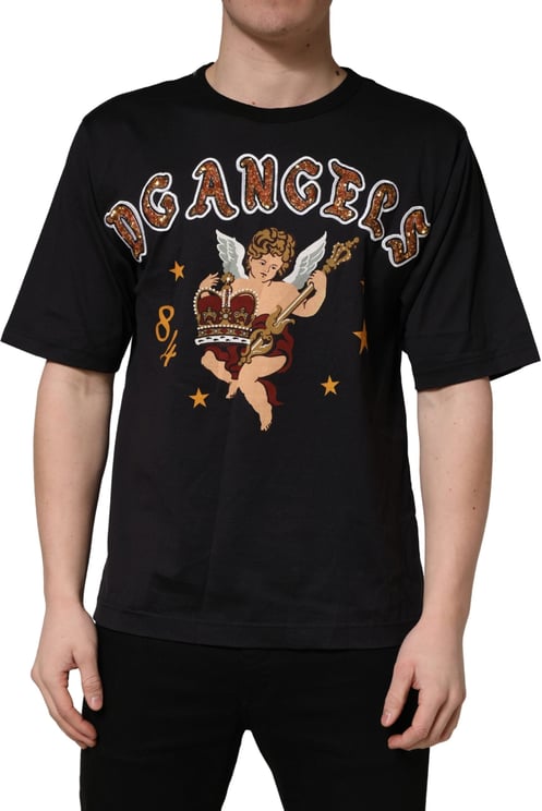 Dolce & Gabbana Dolce & Gabbana Black Angel Print Cotton Crew Neck T-shirt