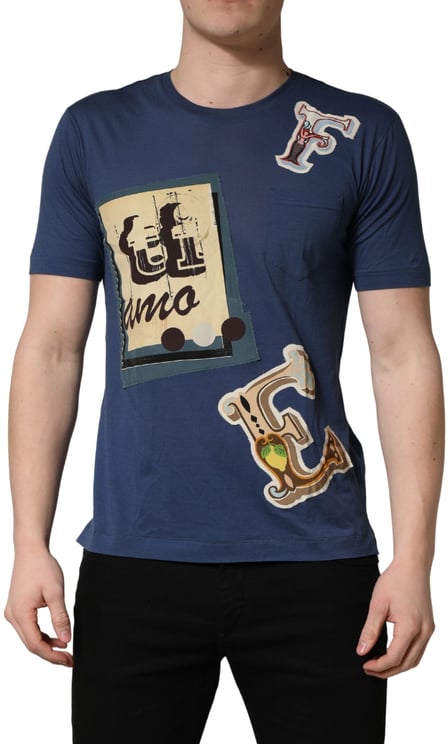 Dolce & Gabbana Dolce & Gabbana Navy Blue Cotton Graphic Crew Neck T-shirt