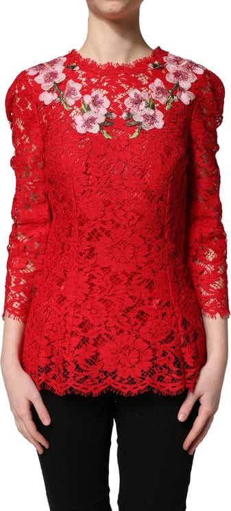 Dolce & Gabbana Dolce & Gabbana Red Lace Floral Embroidery Long Sleeves Top
