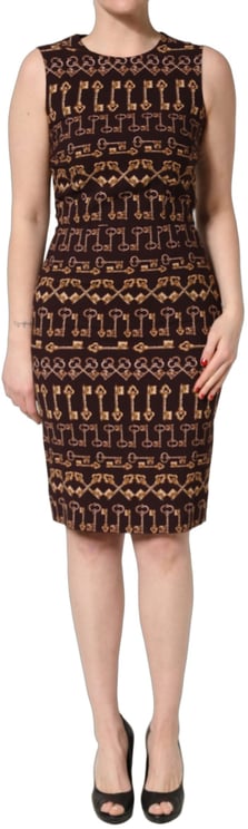 Dolce & Gabbana Dolce & Gabbana Brown Keys Fitted Sheath Knee Length Dress